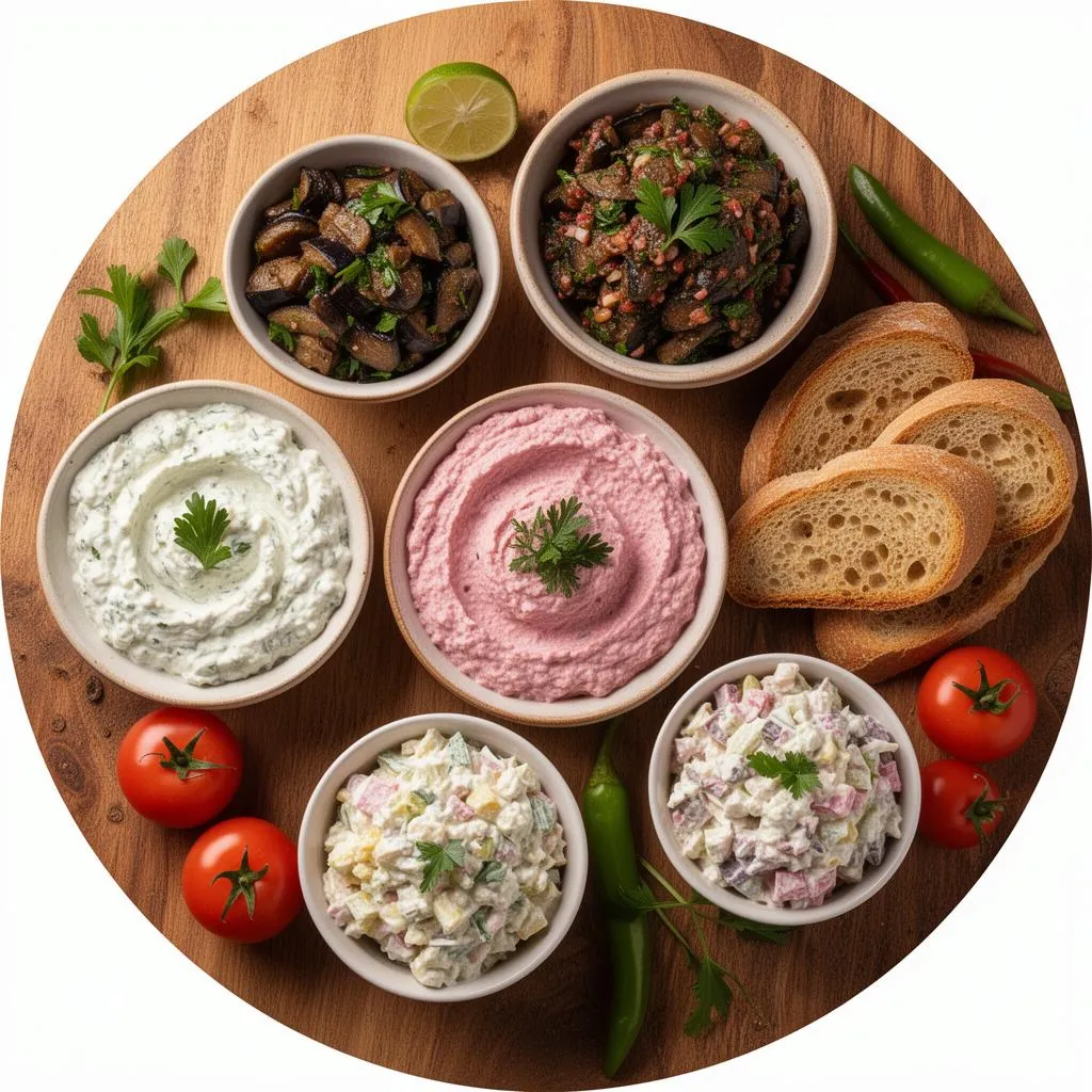 Assortment of Greek condiments and sauces